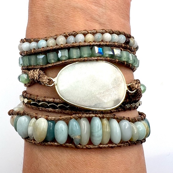 Peace Stone AMAZONITE Wrap Bracelet Adjustable - Picture 1 of 12